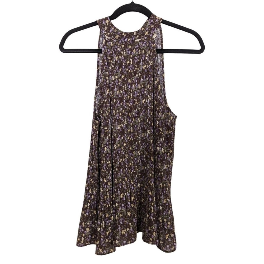 PLEIONE sleeveless Accordion pleated floral summer ties in upper back Top sz L